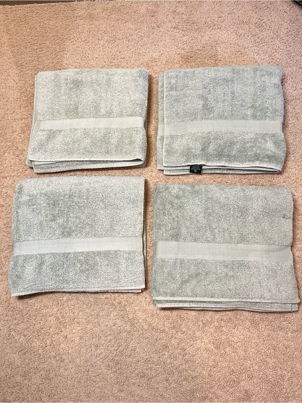 Set of 4 Vintage Ralph Lauren Sage Bayleaf Green Cotton Big Bath Towels 50"x27"